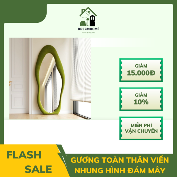 Gương toàn thân viền nhung hình đám mây decor